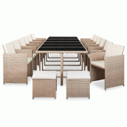 Helloshop26 - Salon de jardin meuble d'extérieur ensemble de mobilier avec coussins 17 pièces résine tressée beige 02_0018287 - beige verre 300242_0