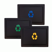 Kit de tri des déchets : 3 portes intégrées 350x200 mm | Noir avec symboles de recyclage vert, bleu et jaune - 4262583110019