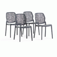 RATTATAN Lot de 4 chaises empilables en polypropylène, dossier ajouré et pieds antidérapants, pour salle à manger, jardin, bars et restaurants –