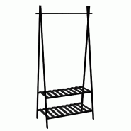 WellHome - Portant à vêtements en bambou avec 2 étagères 94x45x179cm couleur noire - Bambou WH17019