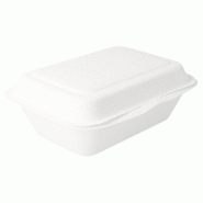 Boîte bagasse blanche à couvercle attenant 600cc 13,6x18,2x6,4cm - par 1000