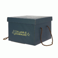 Boite carton carrée pliable "Plaisir Gourmand" 27x27x20cm - par 20