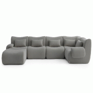 Canapé d'angle modulaire MILYSOFA SOFATIME 5 places avec méridienne Tissu fine bouclette Gris nuage - gris mousse MS-TIME-6-CG_0
