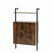 COSTWAY Étagère 4 niveaux, avec placard 2 portes, 2 étagères ouvertes et cadre métallique, rangement gain de place - multicolore Bois manufactur�