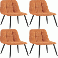Décoshop26 - Lot de 4 chaises de salle à manger coutures décoratives carrées en velours côtelé orange et métal noir 10_0007767 - 3000266291812