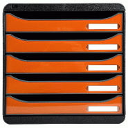Exacompta - Réf. 3097288D - BIG BOX PLUS - Caisson 5 tiroirs - Dimensions extérieures :  Prof.34,7 x l 27,8 x H 27,1cm, Noir/Orange glossy - orange_0