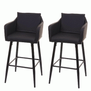 Mendler Lot de 2 tabourets de bar HWC-H93, chaise de bar tabouret de comptoir, repose-pieds en métal ~ similicuir noir - noir matière synthétique 7