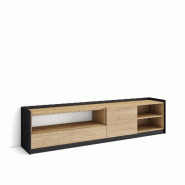 SKRAUT HOME Meuble TV, Banc Télé, 207x50x37 cm, Pour les TV jusqu'à 80", Meubles de salon, Chêne et noir - beige Bois manufacturé 679_1