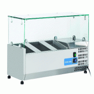 Vitrine réfrigérée en acier inoxydable pour 4 plateaux GN1/4. Dimensions 100x33.5x44h cm. Température +2°C/+8°C. Tête froide VRX 10/33 - 1756