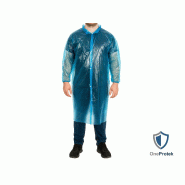 Blouses Imperméables Jetables à Boutons Pression - Carton de 30 sachets de 10 - Bleu