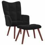 Décoshop26 - Fauteuil lounge chaise de canapé design modene avec repose-pied en velours noir DEC026541 - noir 3000255875788