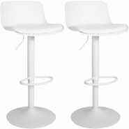 Décoshop26 - Lot de 2 tabourets de bar hauteur réglable et siège pivotant avec siège en plastique blanc métal blanc 10_0006616 - blanc métal 300