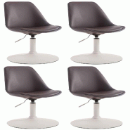 Décoshop26 - Lot de 4 chaises de salle à manger pivotante hauteur réglable en PVC marron et pied trompette en métal blanc 10_0008524 - marron mét