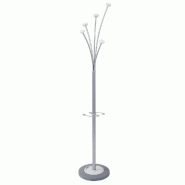 Porte-manteaux 5 patères - Hauteur 187cm - Blanc/Gris Métal avec Porte-parapluie intégré