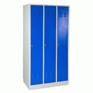 PROREGAL Armoire vestiaire ERMINE avec 3 portes | HxLxP 178x89x50cm | Gris/bleu - bleu métal RAD349-04