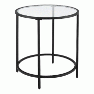 Table basse d\'appoint pour salon ronde bouts de canapé plateau en verre pieds en acier 55 cm noir 03_0006186