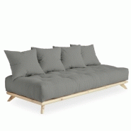 CANAPÉ CONVERTIBLE FUTON SENZA PIN NATUREL COLORIS GRIS COUCHAGE 90 CM.