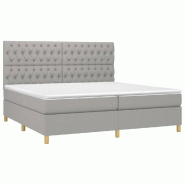 Décoshop26 - Cadre de lit LED avec sommier tête de lit matelas surmatelas 200x200 cm tissu gris clair TDL0207787 - gris 3001232188006