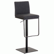 Décoshop26 - Tabouret de bar x1 avec repose-pieds plaque de base carrée en métal noir assise en tissu gris foncé 10_0005307 - gris métal 3000252568447
