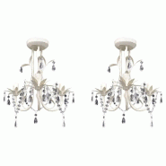 Helloshop26 - Lot de 2 lustres suspendus à cristaux classique élégant 30 x 35 cm décoration intérieure en acrylique blanc antique 02_0046387 - bl