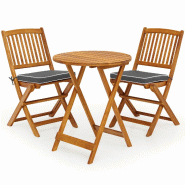 Helloshop26 - Lot de 3 ensemble bistro pliant pour patio 60 x 74,5 cm chaise ergonomique avec coussins doux ambiance naturelle en 20_0011739 - Bois ma