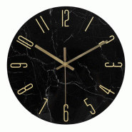 IvoQ Horloge Murale Effet Marbre Noir - Verre - Ø 30 cm - Mouvement Silencieux - Moderne & Or - verre 8721161176312