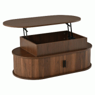 Merax Table basse  réglable en hauteur, table de salon ovale avec élévateur hydraulique, portes coulissantes et rangements, 100 x 50 x 40 cm - marr