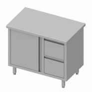 Meuble bas table de travail inox centrale avec deux tiroirs à droit... - P932786100