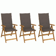 VidaXL Chaises Pliables De Jardin Lot De 3 Avec Coussins Bois D Acacia - gris 3064097