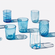 Zafferano Melting Pot X6 Verres Unicolores - Aigue-Marine, Verre Soufflé Main 32Cl, Artisanaux, Style Frais, Usage Quotidien - bleu 8056300190561