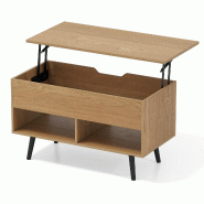 COSTWAY Table basse, avec plateau et 2 étagères ouvertes, en bois, 80x40x46-60cm, Naturel - marron Bois manufacturé VH35342ZM