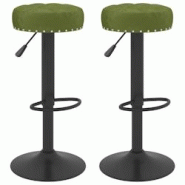 Décoshop26 - Lot de 2 tabourets de bar chaises hautes en velours vert clair et acier avec boutons décoratifs DEC029889 - 3000257613456