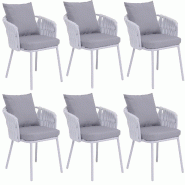 Décoshop26 - Lot de 6 chaises de salle à manger avec accoudoirs structure aluminium et tressage corde tissu gris clair 04_0008723 - gris aluminium 3