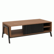 Décoshop26 - Table basse rectangulaire fonctionnelle avec rangement portes coulissantes 42 x 120 x 60 cm en MDF bois naturel et 04_0009220 - Bois mas