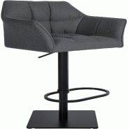 Décoshop26 - Tabouret de bar x1 réglable en feutrine gris assise enveloppante capitonnée avec base carrée en métal noir 10_0006478 - gris métal