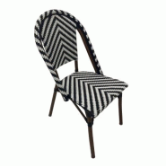 Emh Chaise bistrot professionnelle Montmartre empilable – aluminium effet bambou – assise rotin chevrons noir et blanc – usage chr intérieur/ex