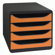 Exacompta - Réf. 310788D - BIG-BOX - Caisson 4 tiroirs  - Dimensions extérieures : Prof. 34,7 x l 27,8 x H 26,7 cm -  Noir/Tangerine - orange plasti