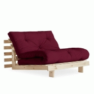 FAUTEUIL CONVERTIBLE FUTON ROOTS PIN NATUREL COLORIS BORDEAUX COUCHAGE 90 X 200 CM.