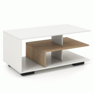Helloshop26 - Table basse géométrique avec étagère centrale 90 x 50 x 42 cm 3 niveaux de rangement moderne en bois blanc   naturel 20_0013754 - 30