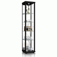 K-Möbel Vitrine en verre noir (176x37x33 cm) avec 4 étagères en verre ESG réglables en hauteur, avec miroir ; éclairée - noir Bois manufacturé C1016S