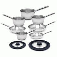 Lot de 4 casseroles 16/18/20/22 cm et 3 poêles en inox 20/24/28 cm avec couvercles Fackelmann Rhona - gris inox 3176239913361