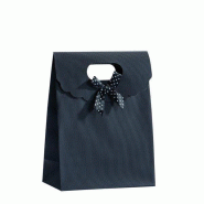 Pochette cadeau noir intissé à noeud - L12xP6xH16cm - par 10 - fermeture velcro