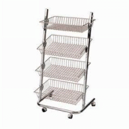 Présentoir 4 paniers inclinables - L.60xH120cm - 3 positions, sur roulettes, acier chromé