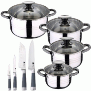 San Ignacio - Batterie de cuisine Hita 8 pièces compatible induction en acier inoxydable avec ensemble de 4 couteaux de cuisine - multi-matériau PK3