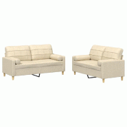 VidaXL Ensemble de canapés 2 pcs avec coussins crème tissu Modèle Altéa Élite - 3201292