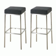 Décoshop26 - Lot de 2 tabourets de bar avec repose-pieds design simple assise en tissu gris foncé support en acier inoxydable 10_0004368 - gris inox