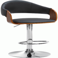Décoshop26 - Tabouret de bar design rétro chic assise en PVC noir et bois noyer piètement en métal chromé 10_0005289 - noir métal 3000252560960