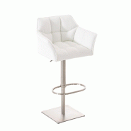 Décoshop26 - Tabouret de bar x1 réglable en similicuir blanc assise enveloppante capitonnée avec base carrée en acier inoxydable 10_0006324 - blan