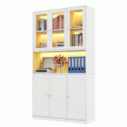 Merax Bibliothèque LED 1100 x 35 x 200 cm, vitrine avec portes vitrées, niche ouverte et 3 portes, blanche - blanc multi-matériau N880P4281089W