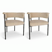 Now's Home - Lot 2 fauteuils table métal noir/tissu beige 61x52x70cm colette - 3256390254487